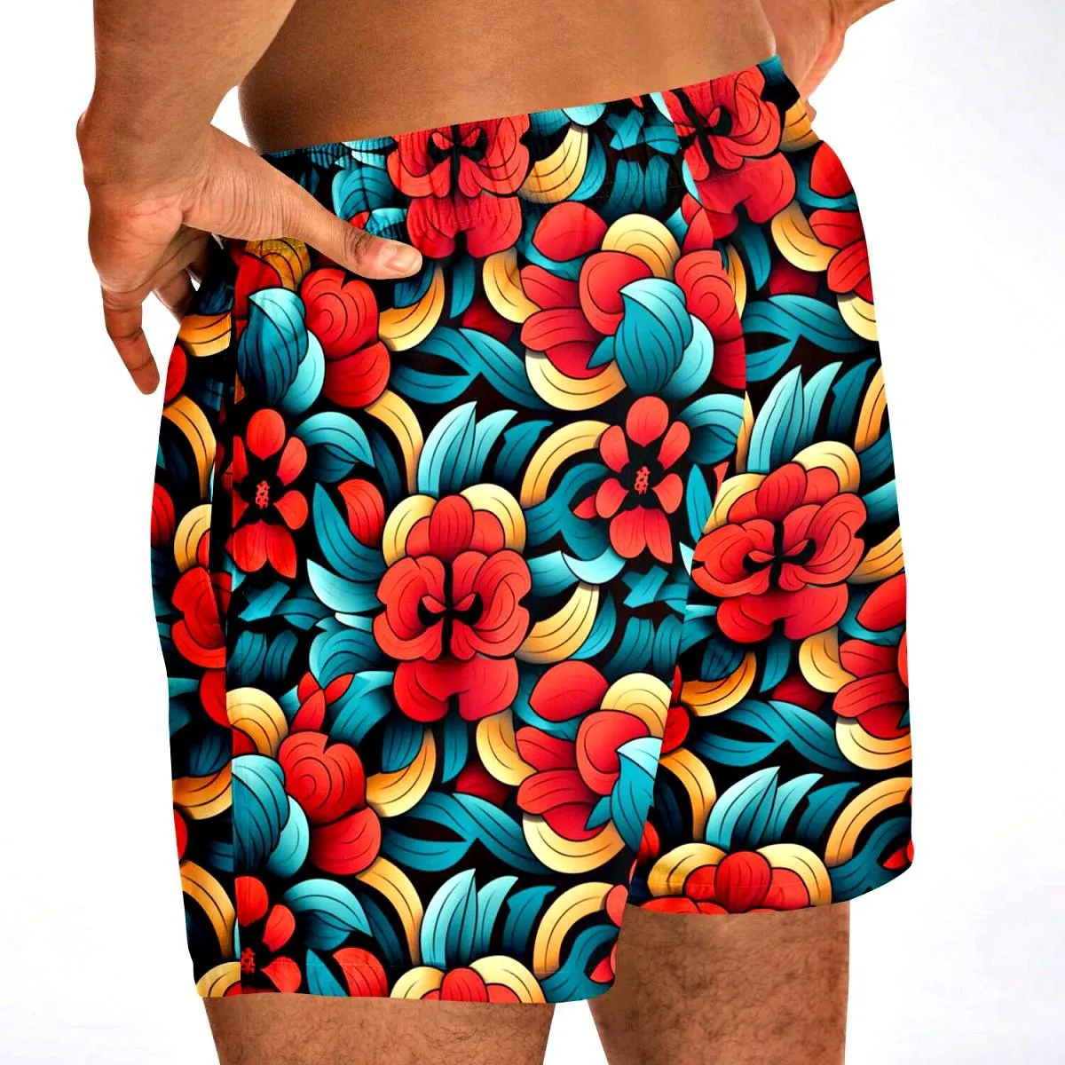 Oriental Flower Short Swim Trunks Men
