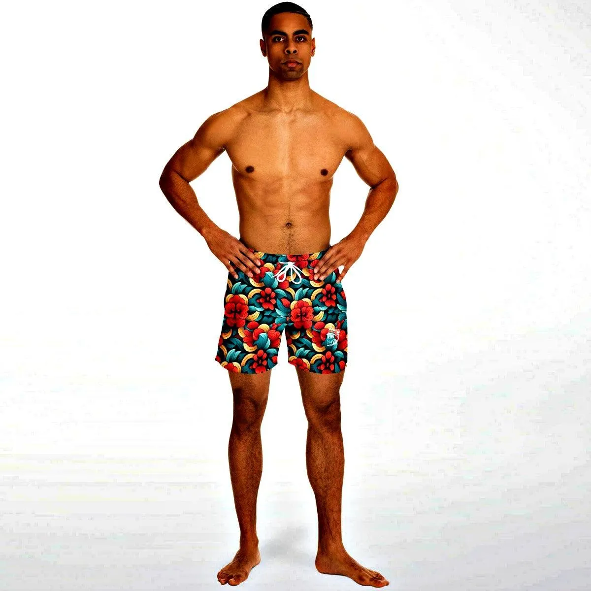 Oriental Flower Short Swim Trunks Men