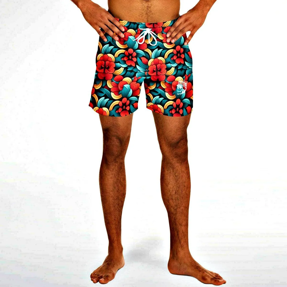 Oriental Flower Short Swim Trunks Men