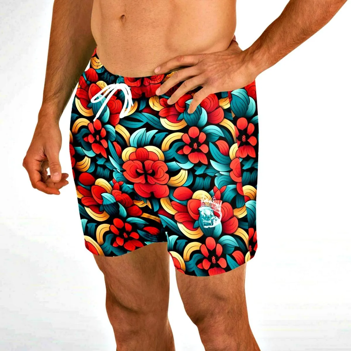 Oriental Flower Short Swim Trunks Men