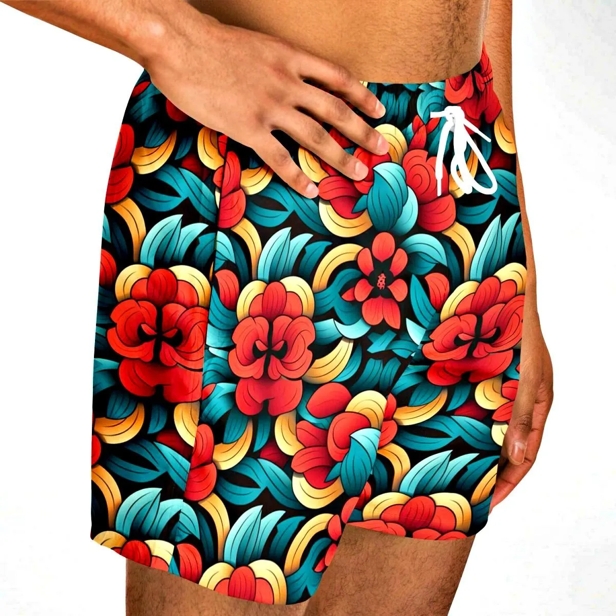 Oriental Flower Short Swim Trunks Men