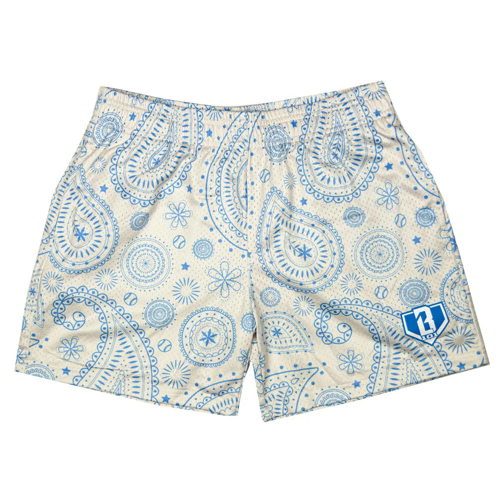 Paisley Youth Shorts - Bone/Light Blue