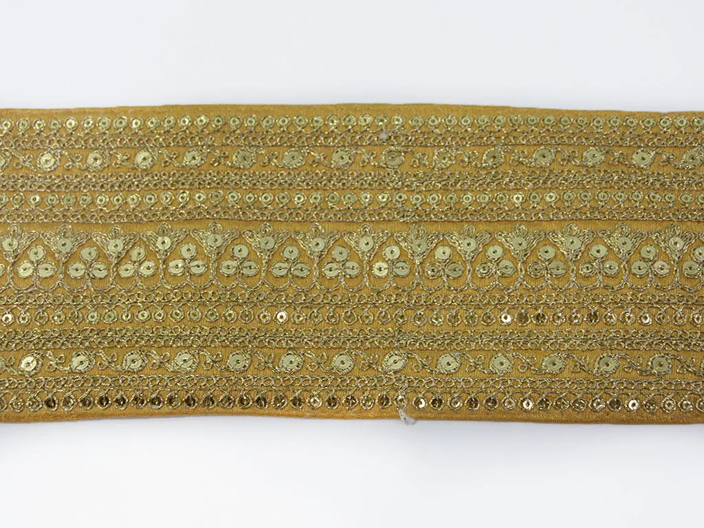 Peach & Golden Sequins Zari Embroidered Border