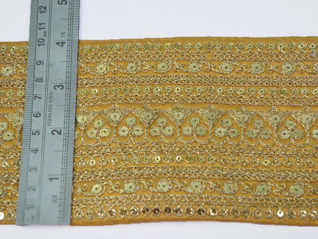 Peach & Golden Sequins Zari Embroidered Border