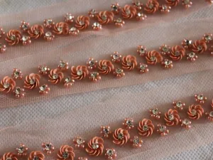 Peach Sequins and Pearl Work Embroidered Border