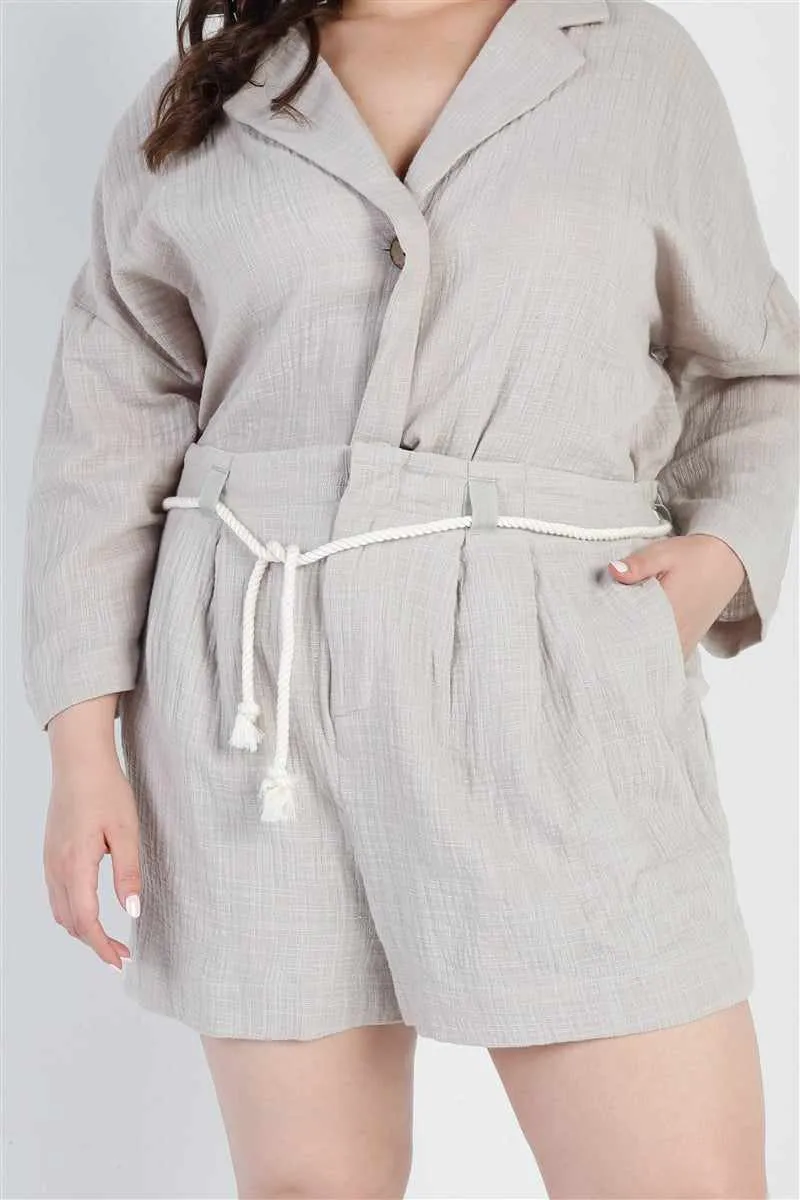 Plus Size Grey Blazer and High Waist Shorts Set