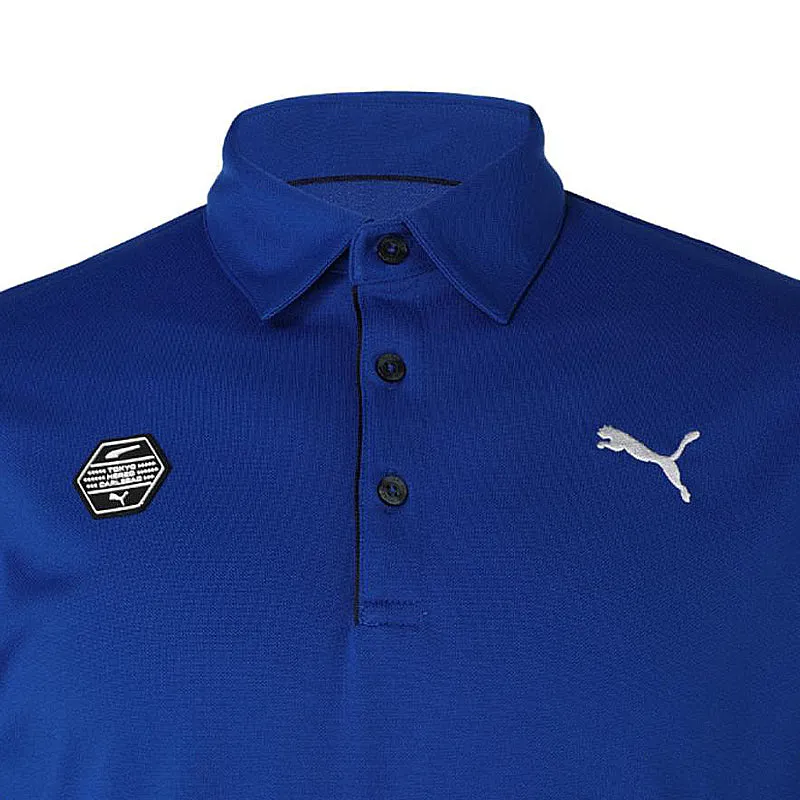 PUMA Stretch Pique Badge Men's Long Sleeve Polo (Festive Blue)