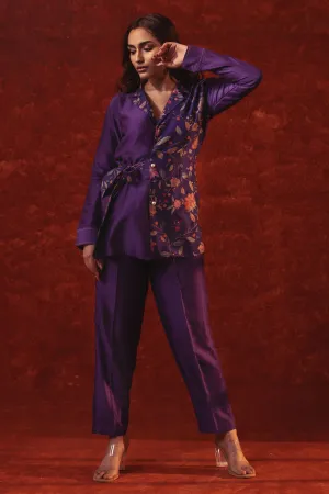 Purple Floral Print Blazer Set