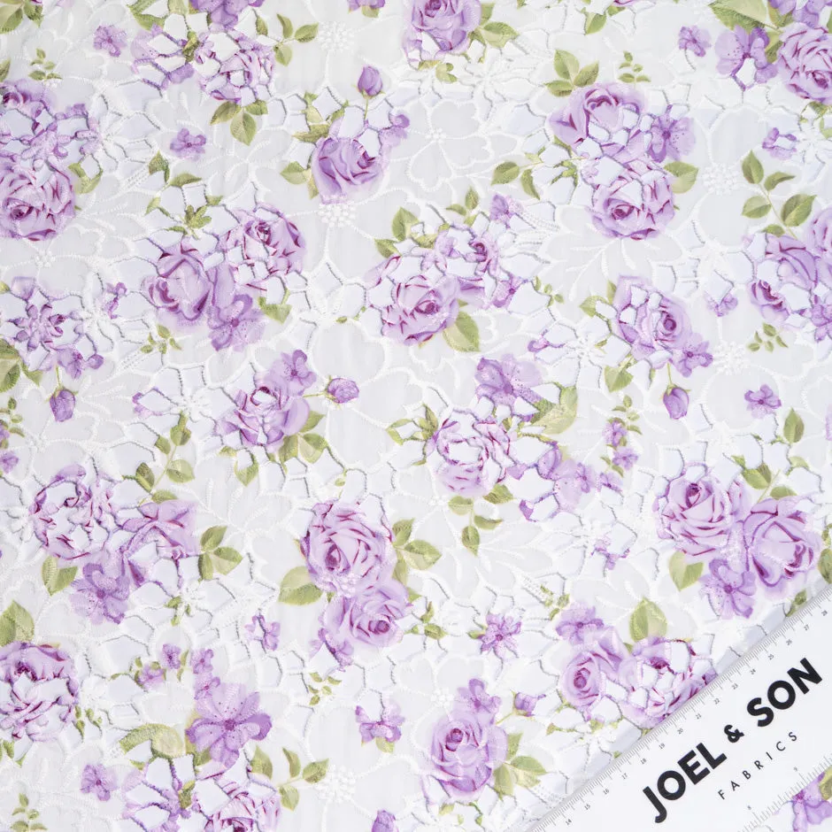 Purple Rose Printed Embroidered Georgette