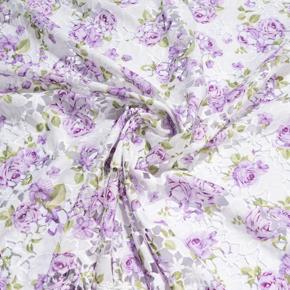 Purple Rose Printed Embroidered Georgette