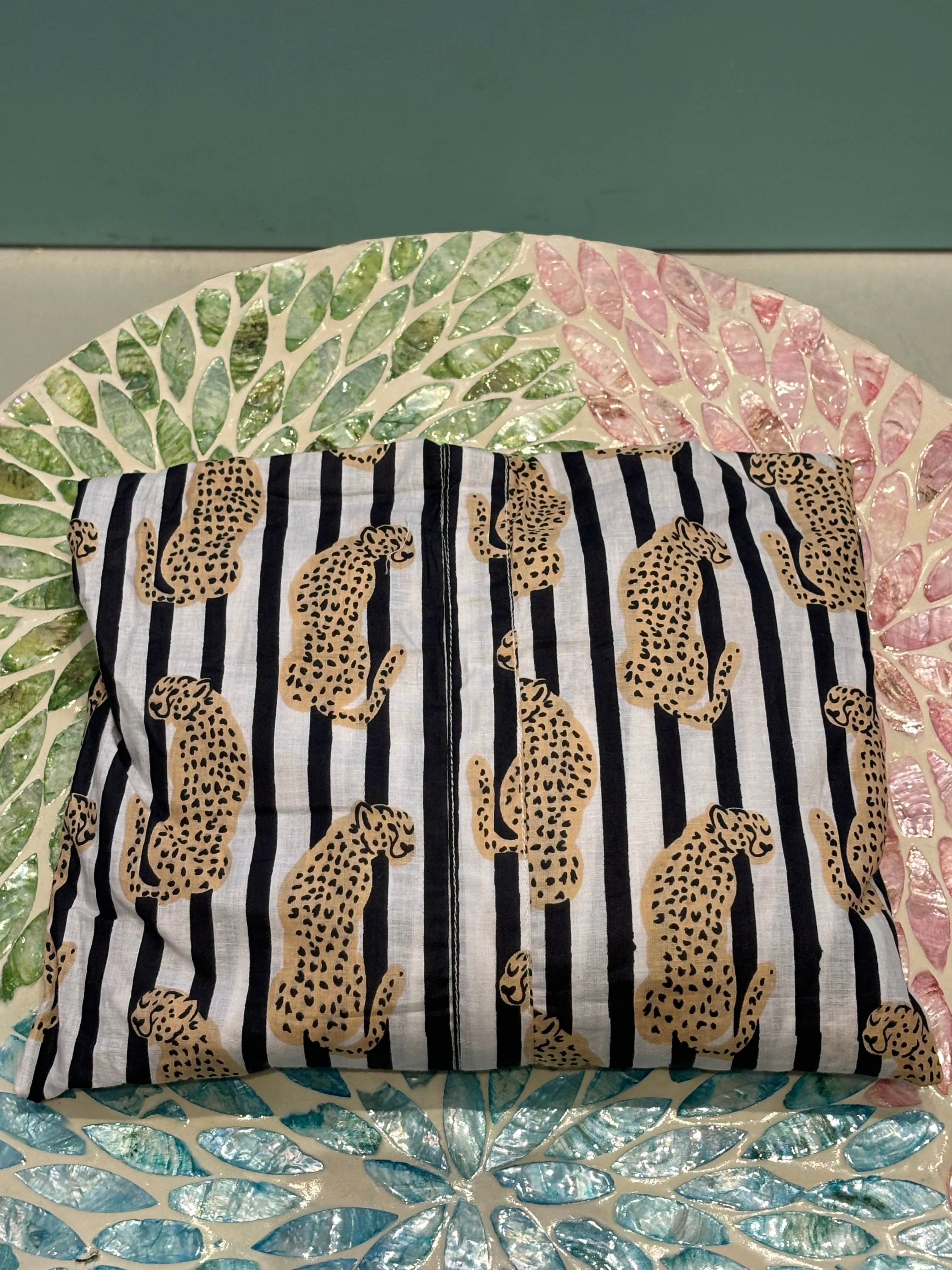 Pyjamas  - Indian Cotton Long Set - Leopard - White & Black
