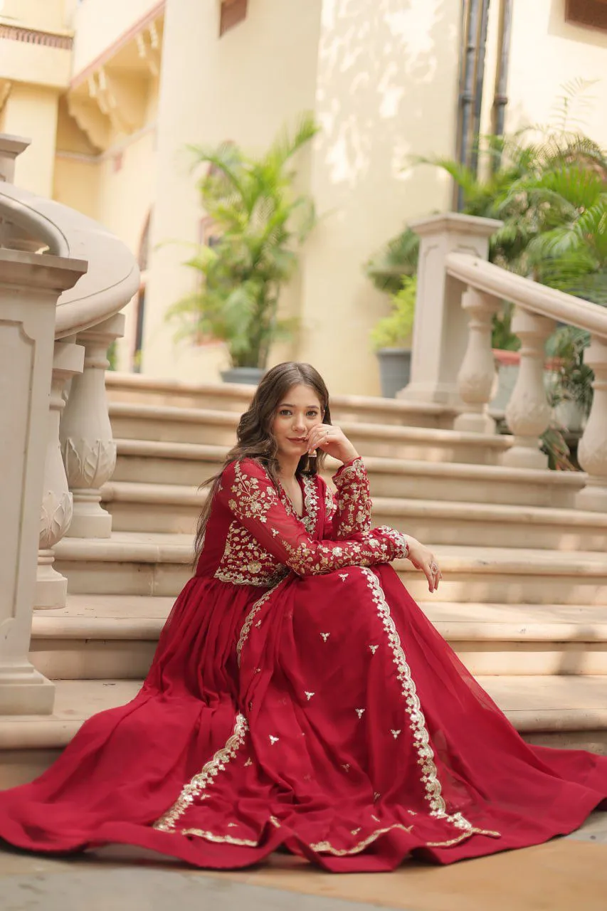 "Blooming Beauty Gown for Women - Faux Sequins & Embroidery - Formal Wear"