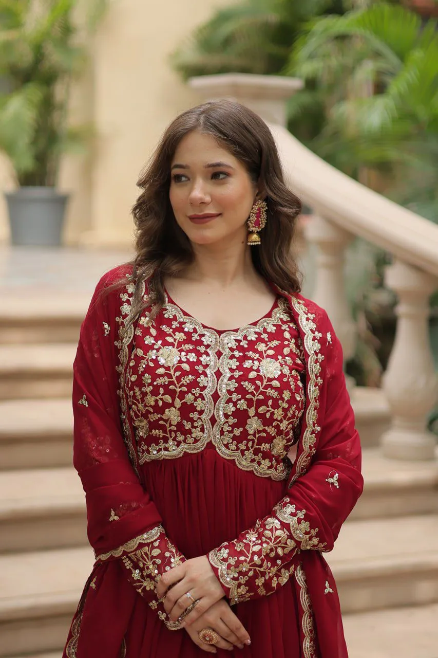 "Blooming Beauty Gown for Women - Faux Sequins & Embroidery - Formal Wear"