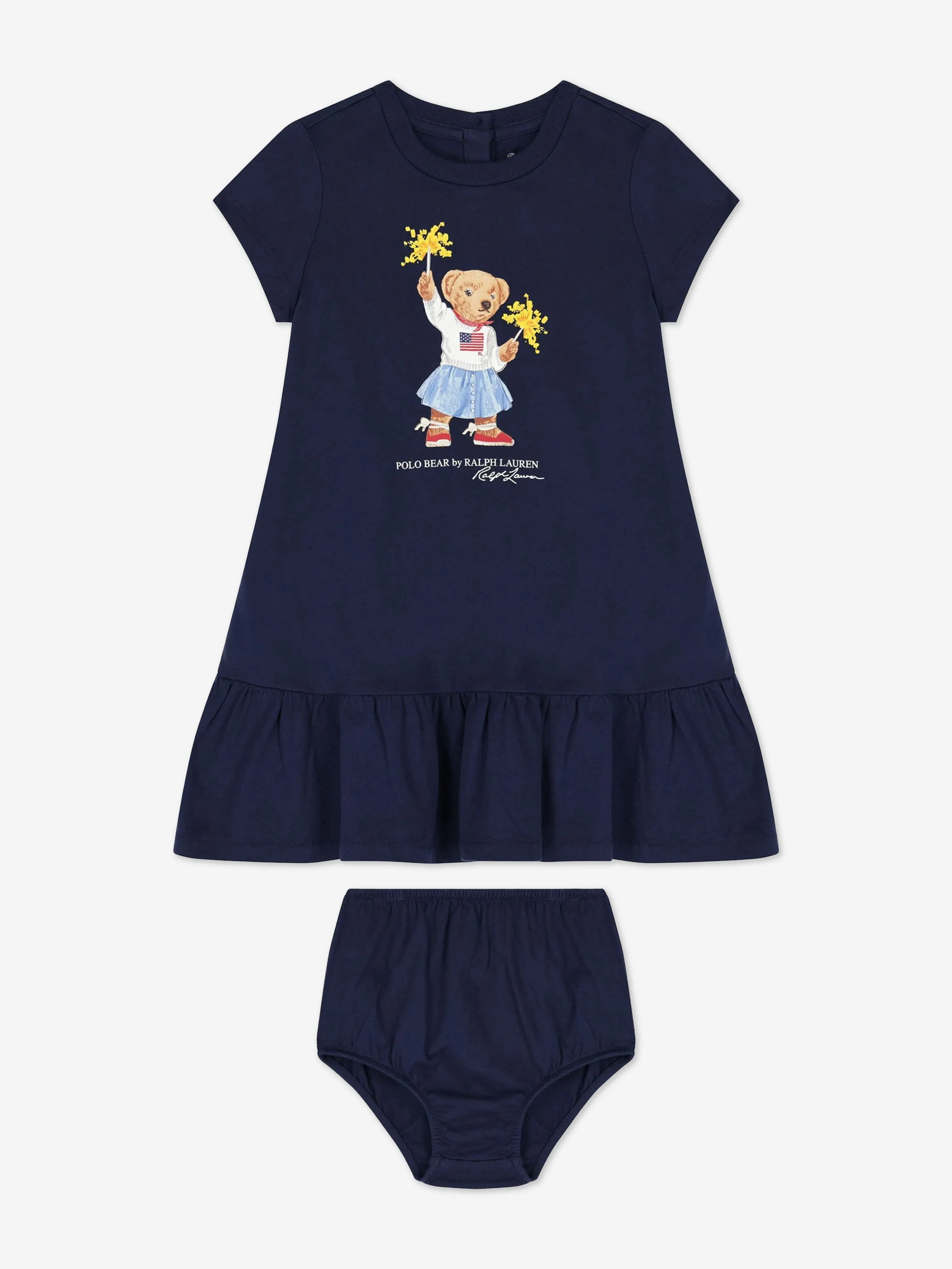 Ralph Lauren Baby Girls Sparkler Bear Dress in Navy
