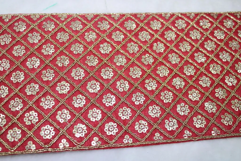 Red Embellished Sequins Work Embroidered Border