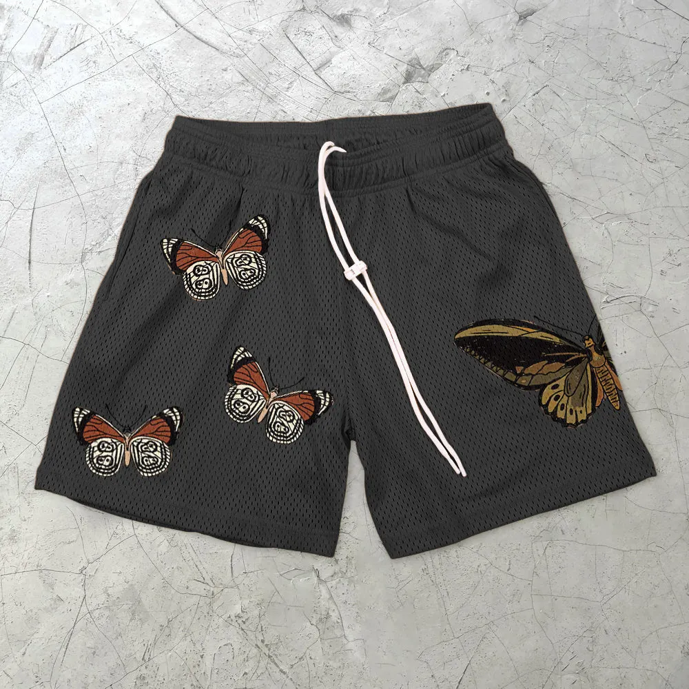 Retro Butterfly Casual Street Mesh Shorts