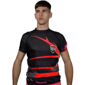 RingMaster Sports Half Sleeve Rash Guard Warrior Series Black Red Stripes