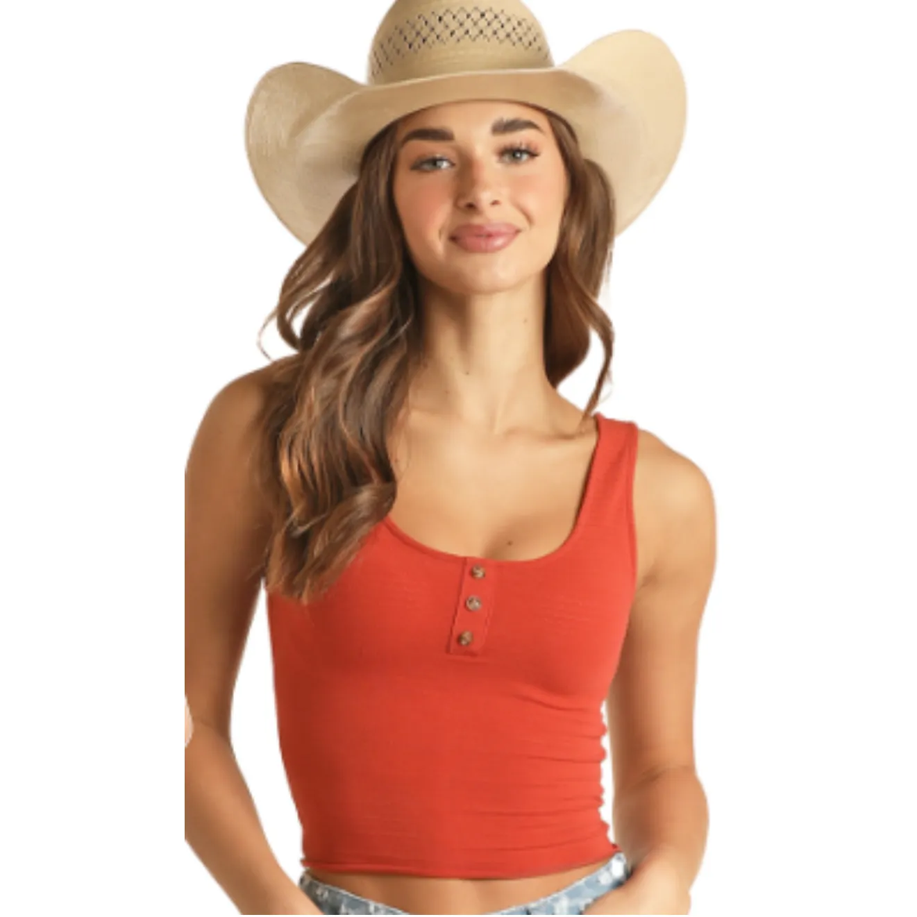 Rock & Roll® Ladies Henley Red Tank Top RRWT20RZOT-65