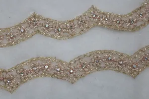Rose Gold Fancy Pearl Work Embroidered Border
