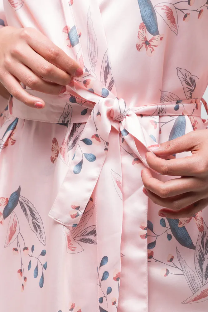 Satin Kimono Sleeve Summer Gown Pink