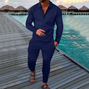 Seaside Blue Long Sleeve Polo Suit