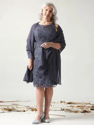Sheath/Column Chiffon Lace Scoop Sleeveless Knee-Length Mother of the Bride Dresses