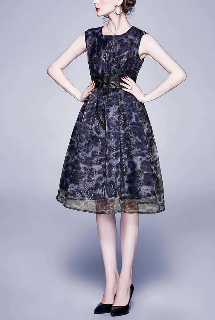 Sleeveless High Waist Tulle Midi Cocktail Dress