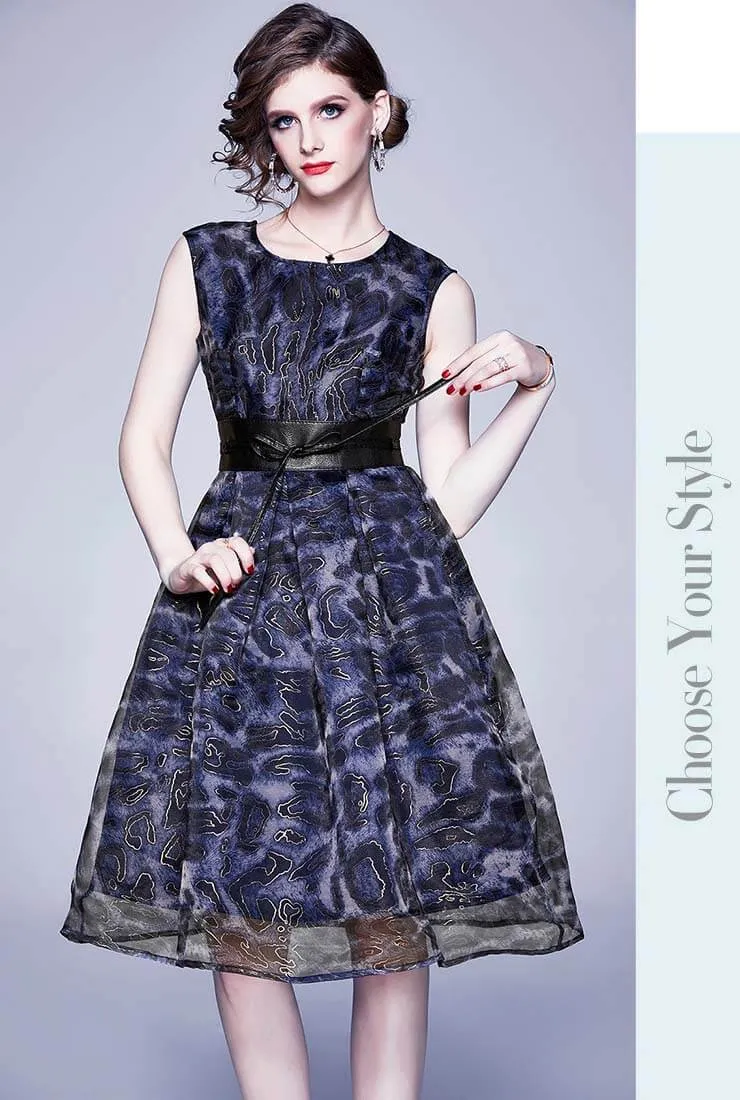 Sleeveless High Waist Tulle Midi Cocktail Dress