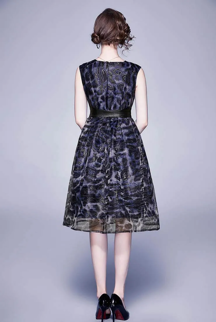 Sleeveless High Waist Tulle Midi Cocktail Dress