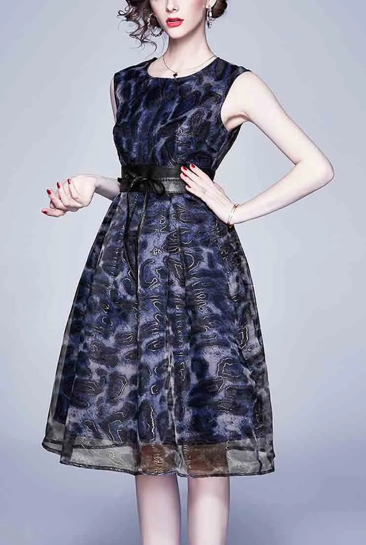 Sleeveless High Waist Tulle Midi Cocktail Dress