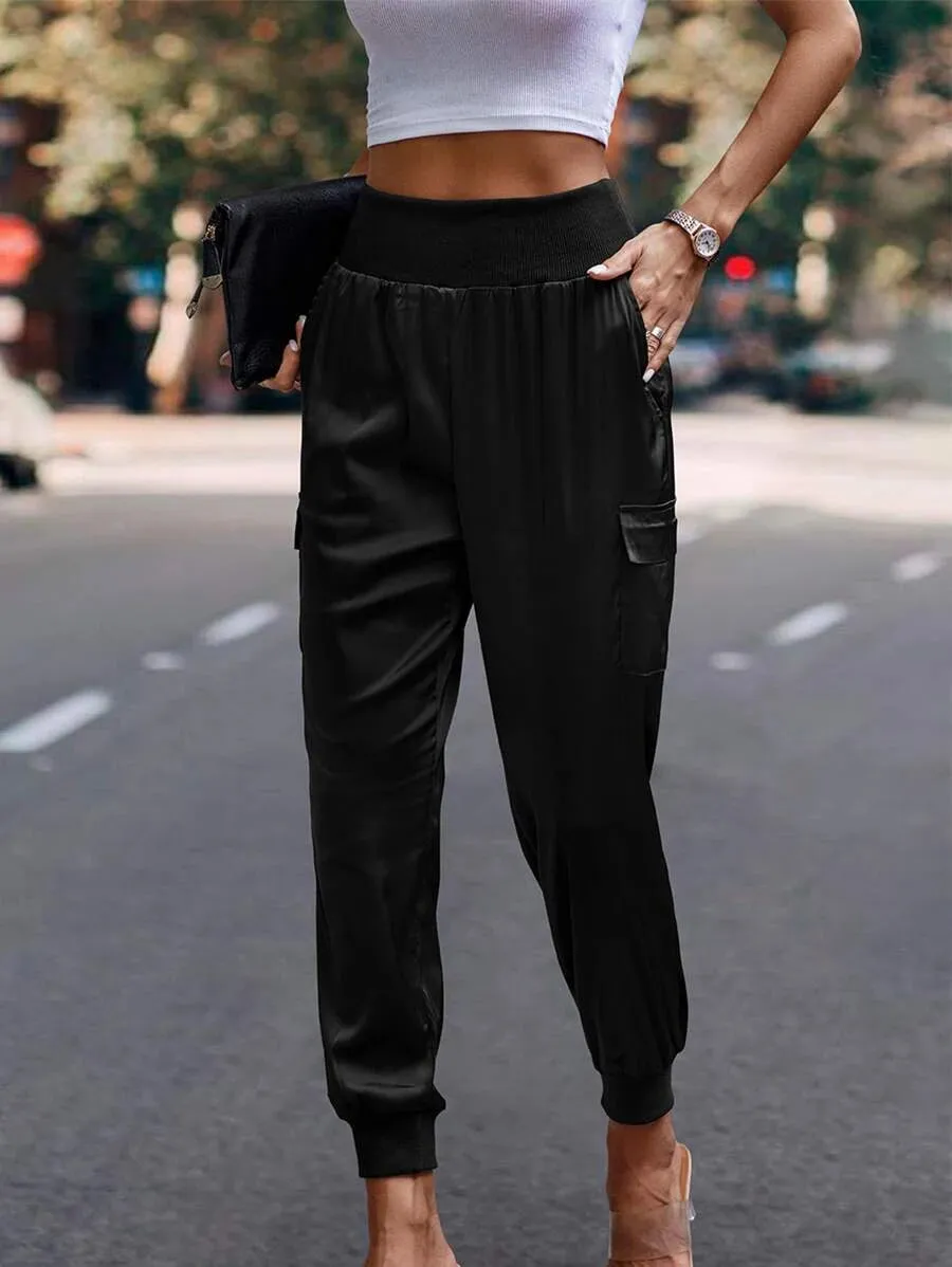 Solid Flap Pocket Side Pocket Cargo Pants
