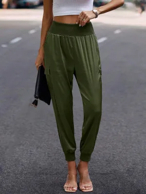 Solid Flap Pocket Side Pocket Cargo Pants