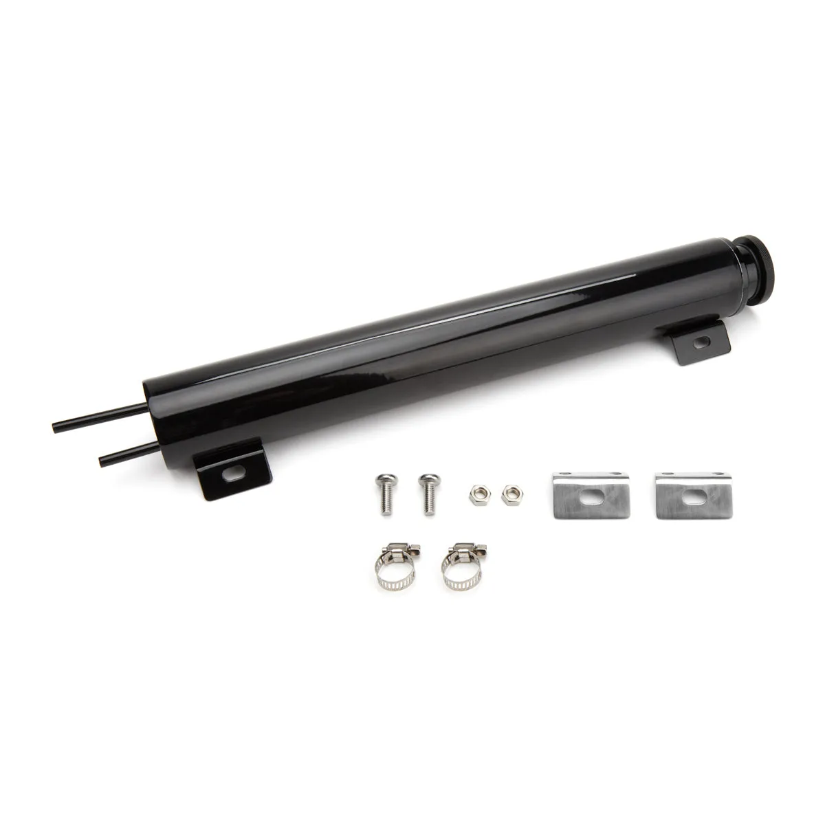 Specialty Products Overflow Tank - 22 oz - 15 in Tall - 2 in Diameter - 1/4 in Hose Barb Inlet - 1/4 in Hose Barb Outlet - Stainless - Black