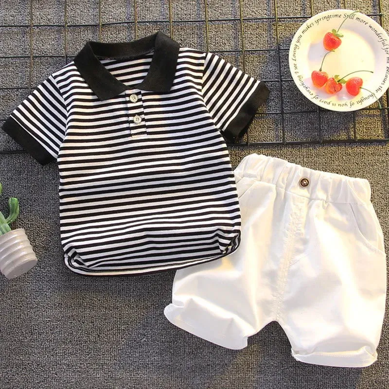 Striped Cotton Short Sleeve Polo-shirt & Shorts