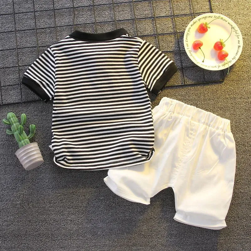Striped Cotton Short Sleeve Polo-shirt & Shorts