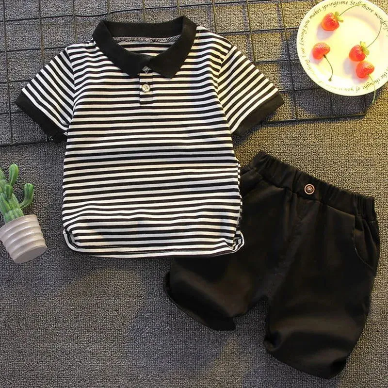 Striped Cotton Short Sleeve Polo-shirt & Shorts
