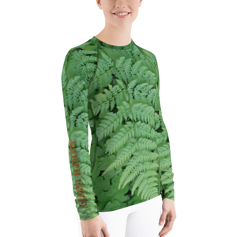The EARTH LOVE Collection - "A Forest Fern" Design Luxurious Women's Rash Guard, Sun Protective Clothing, Sports & Fitness Clothing