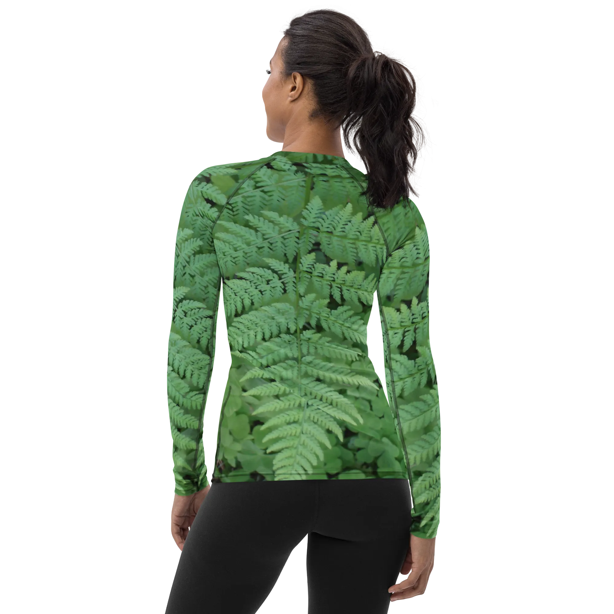 The EARTH LOVE Collection - "A Forest Fern" Design Luxurious Women's Rash Guard, Sun Protective Clothing, Sports & Fitness Clothing