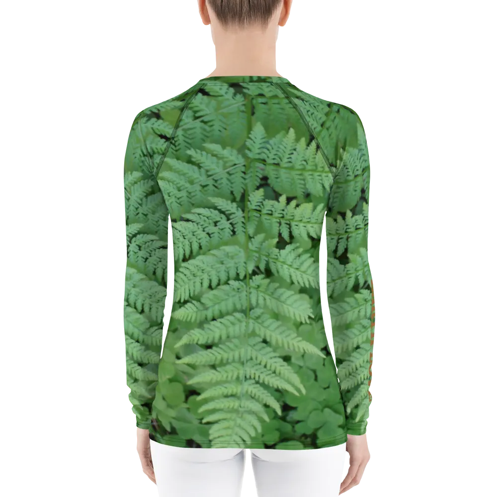 The EARTH LOVE Collection - "A Forest Fern" Design Luxurious Women's Rash Guard, Sun Protective Clothing, Sports & Fitness Clothing