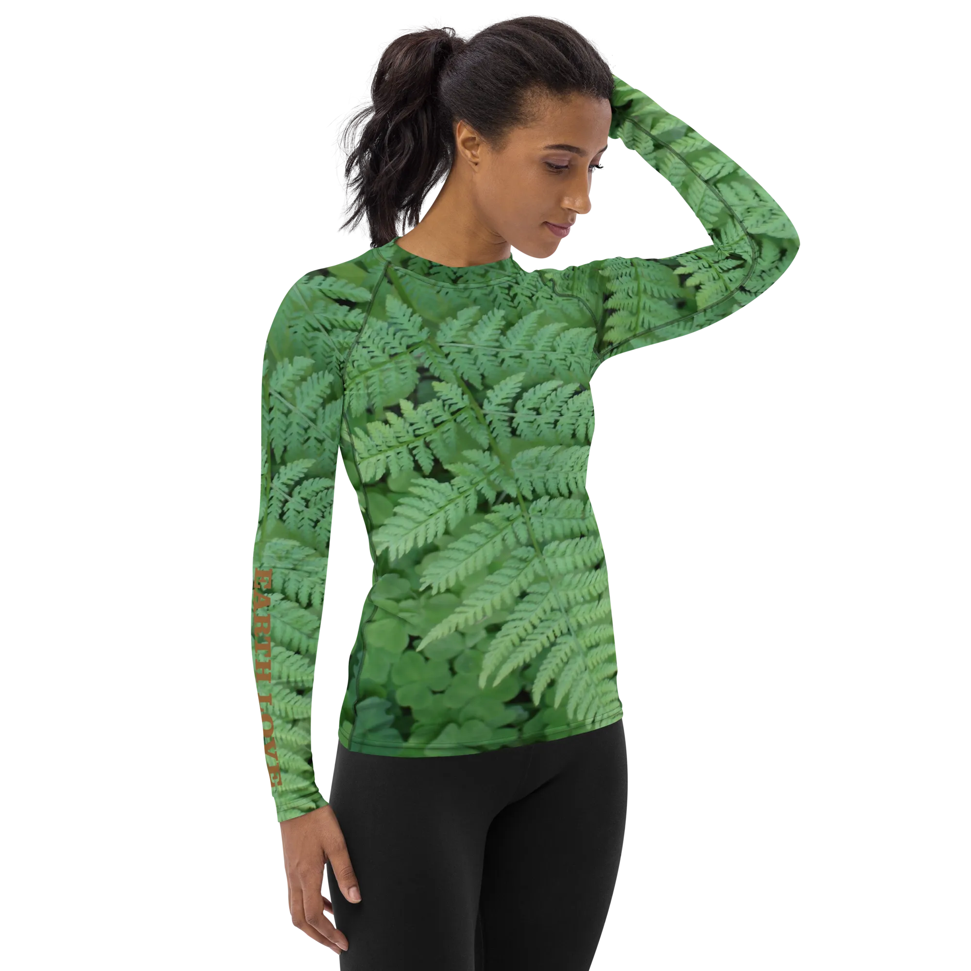 The EARTH LOVE Collection - "A Forest Fern" Design Luxurious Women's Rash Guard, Sun Protective Clothing, Sports & Fitness Clothing