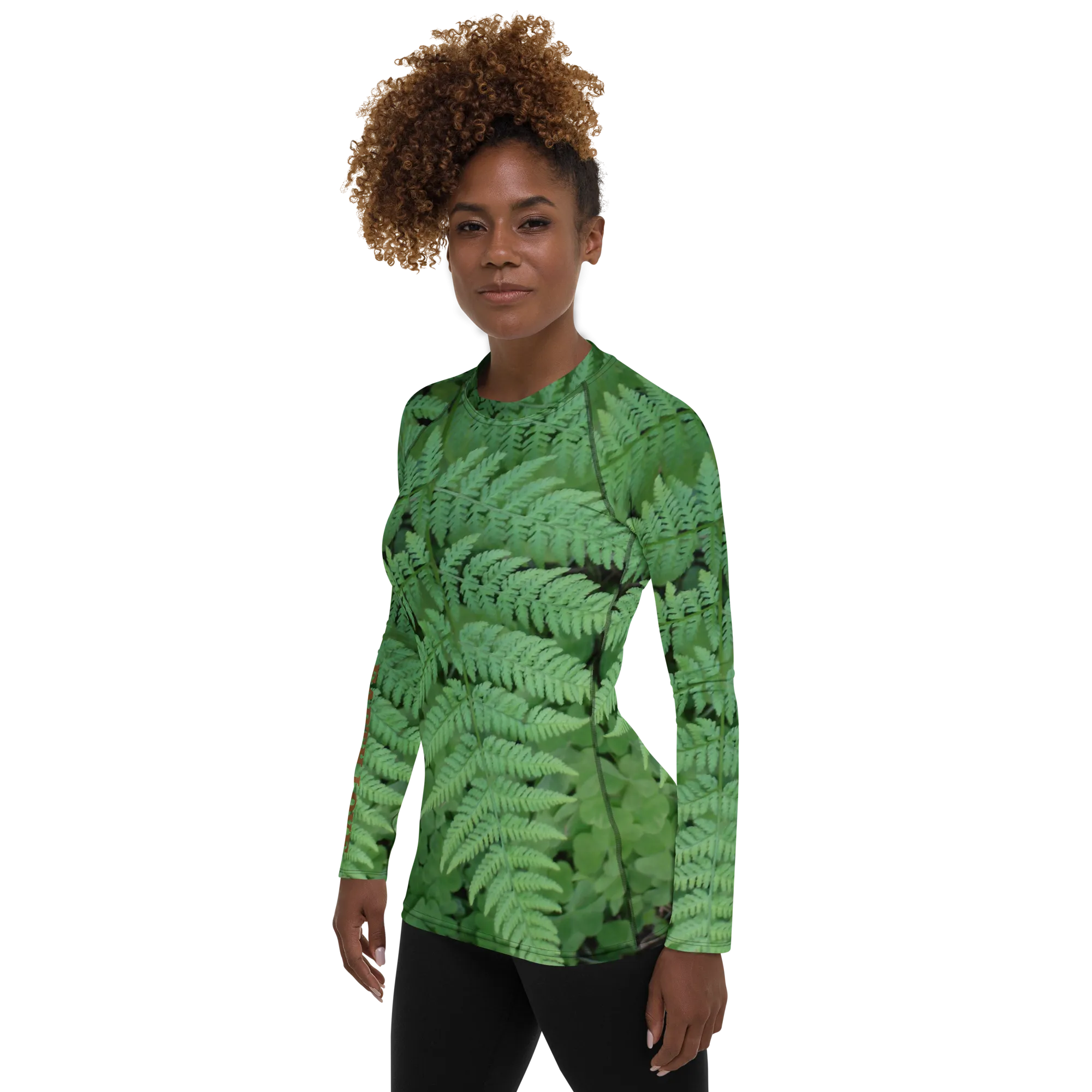 The EARTH LOVE Collection - "A Forest Fern" Design Luxurious Women's Rash Guard, Sun Protective Clothing, Sports & Fitness Clothing