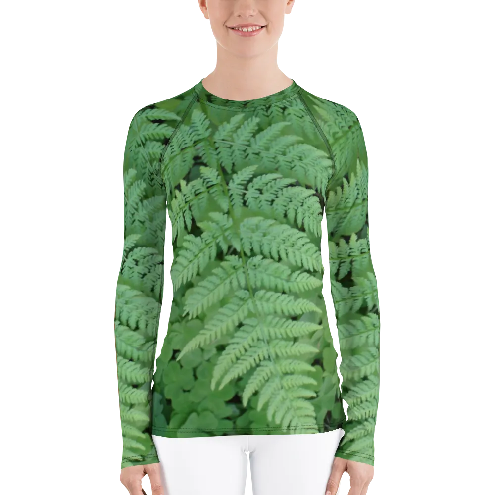 The EARTH LOVE Collection - "A Forest Fern" Design Luxurious Women's Rash Guard, Sun Protective Clothing, Sports & Fitness Clothing