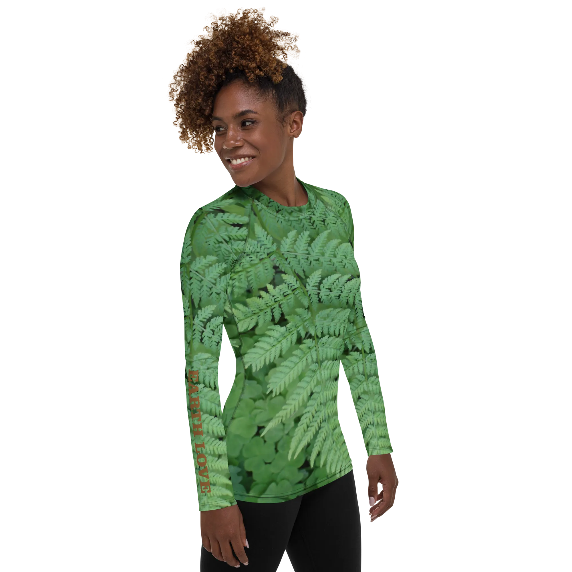 The EARTH LOVE Collection - "A Forest Fern" Design Luxurious Women's Rash Guard, Sun Protective Clothing, Sports & Fitness Clothing