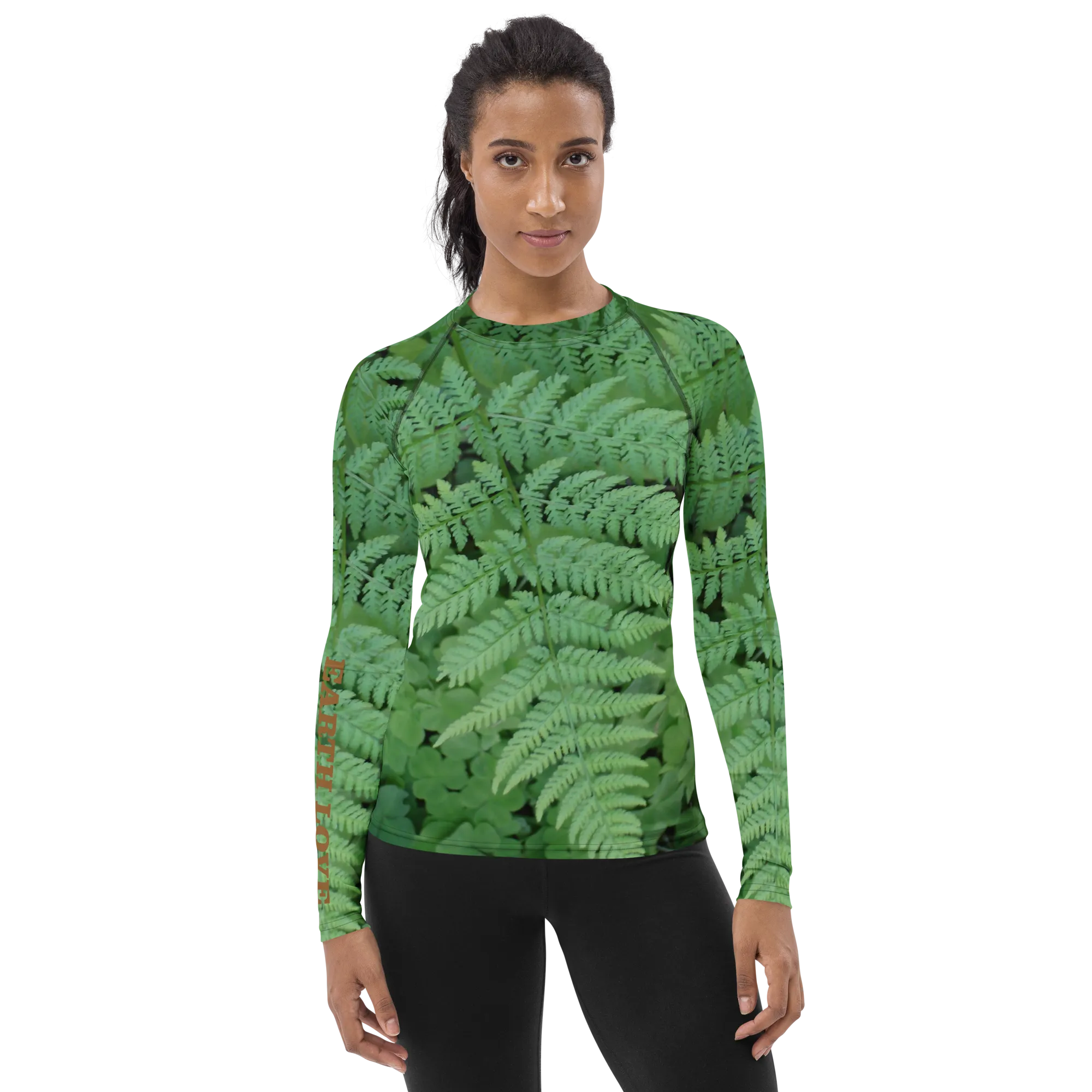The EARTH LOVE Collection - "A Forest Fern" Design Luxurious Women's Rash Guard, Sun Protective Clothing, Sports & Fitness Clothing