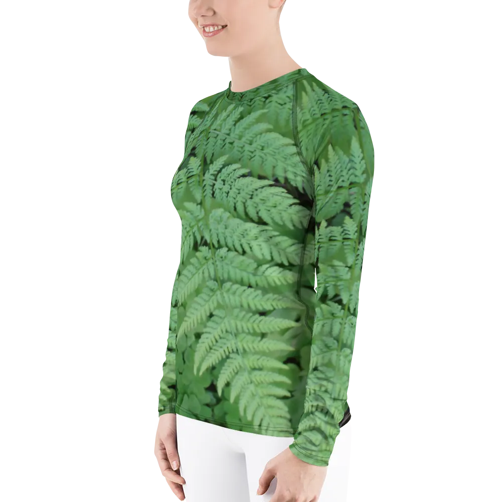 The EARTH LOVE Collection - "A Forest Fern" Design Luxurious Women's Rash Guard, Sun Protective Clothing, Sports & Fitness Clothing