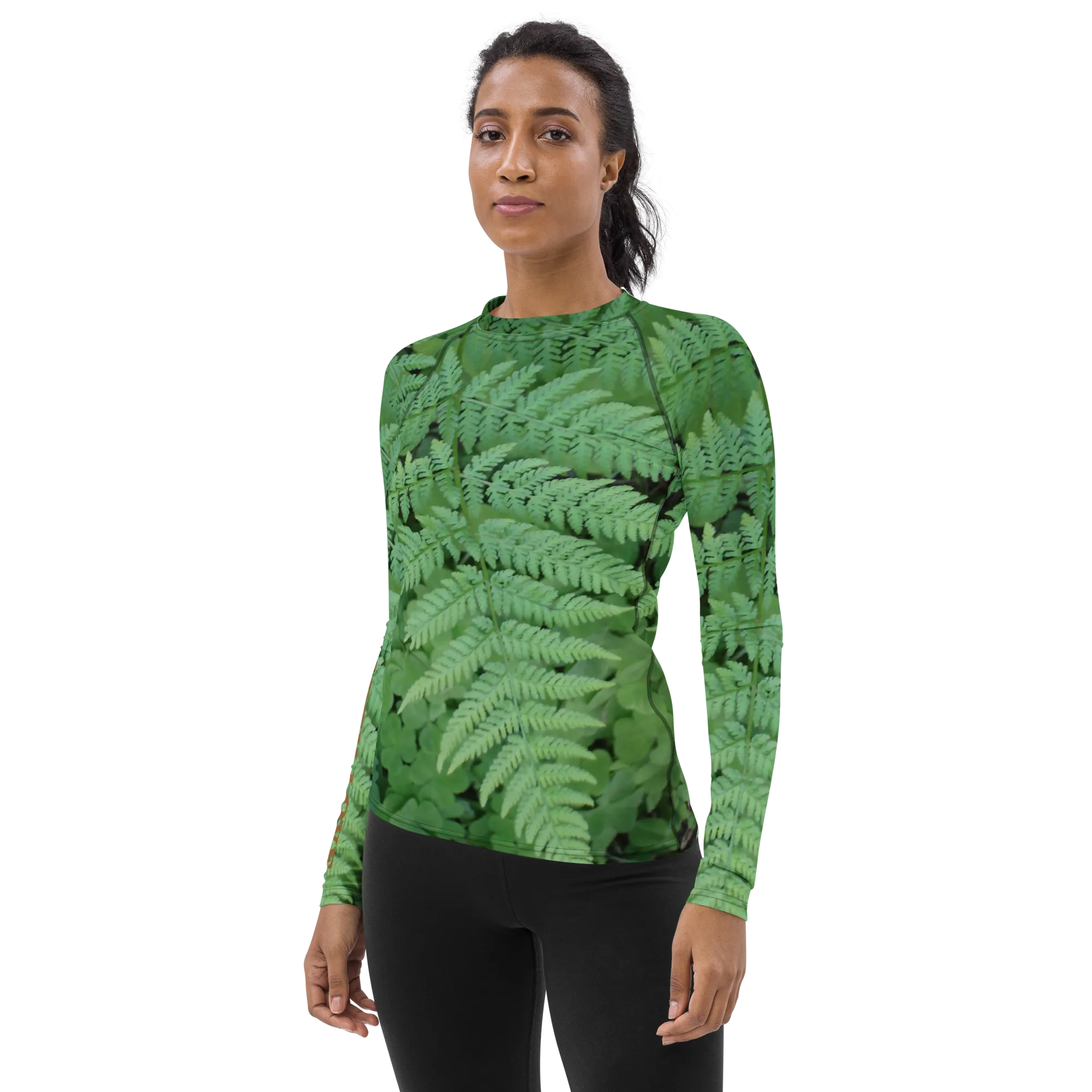 The EARTH LOVE Collection - "A Forest Fern" Design Luxurious Women's Rash Guard, Sun Protective Clothing, Sports & Fitness Clothing