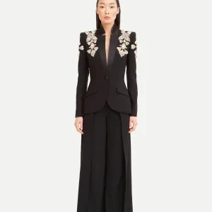 Trend4us Women's Luxury Suit Crystal Embellished Pants Set