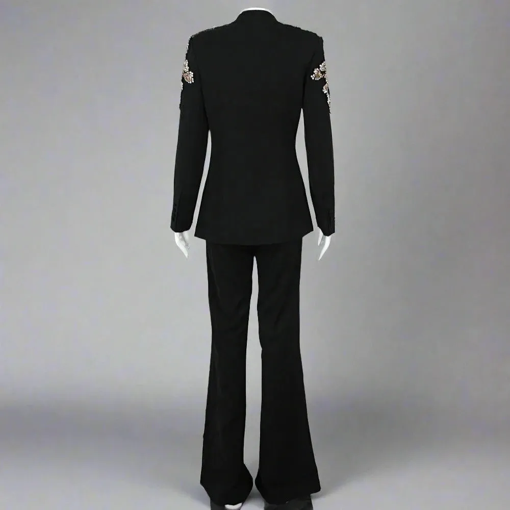 Trend4us Women's Luxury Suit Crystal Embellished Pants Set