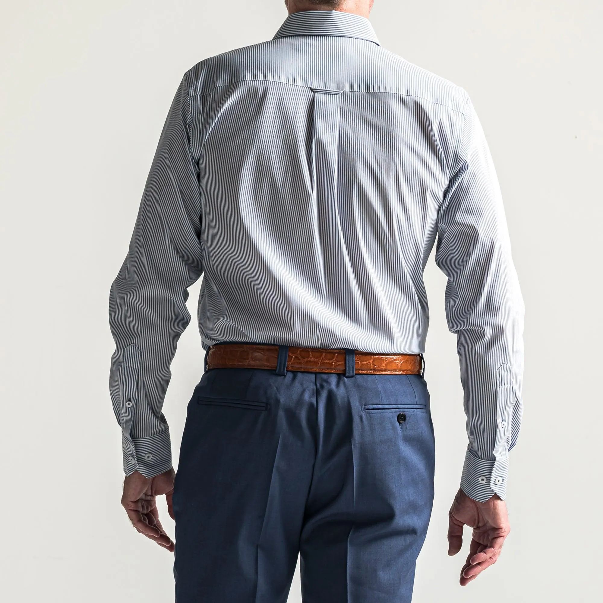 True Navy/White Stripe Tailored Fit Spread Collar Shirt
