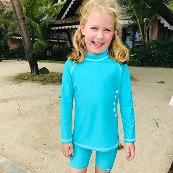 Turquoise/ white long-sleeved rash top (zipped)